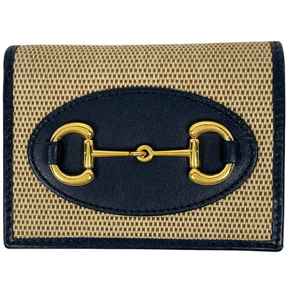Gucci Horsebit Wallet Beige Navy Blue Canvas - Picture 1 of 6